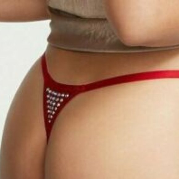 VS Rhinestone V-String Thong Panty RED HOT - Picture 8 of 11